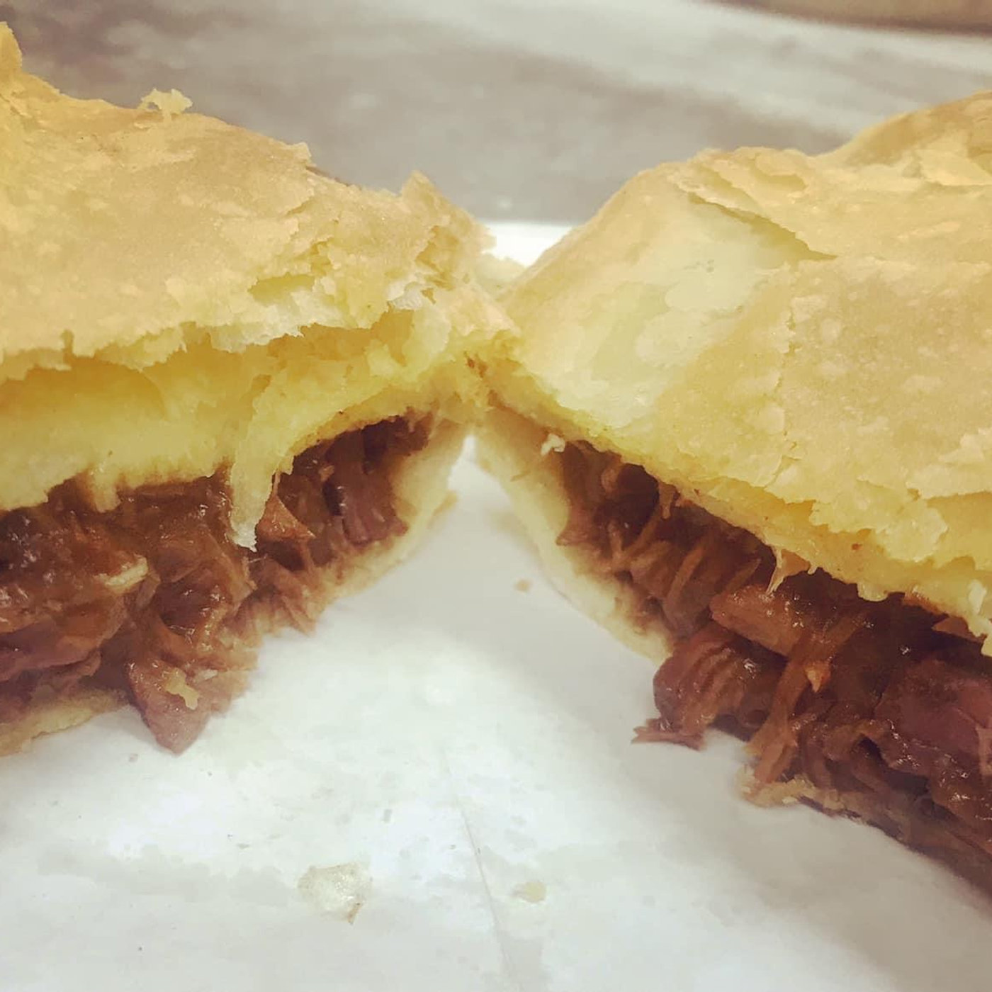 Chunky steak pie cut open